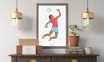 Affiche "Joueuse de badminton" - personnalisable