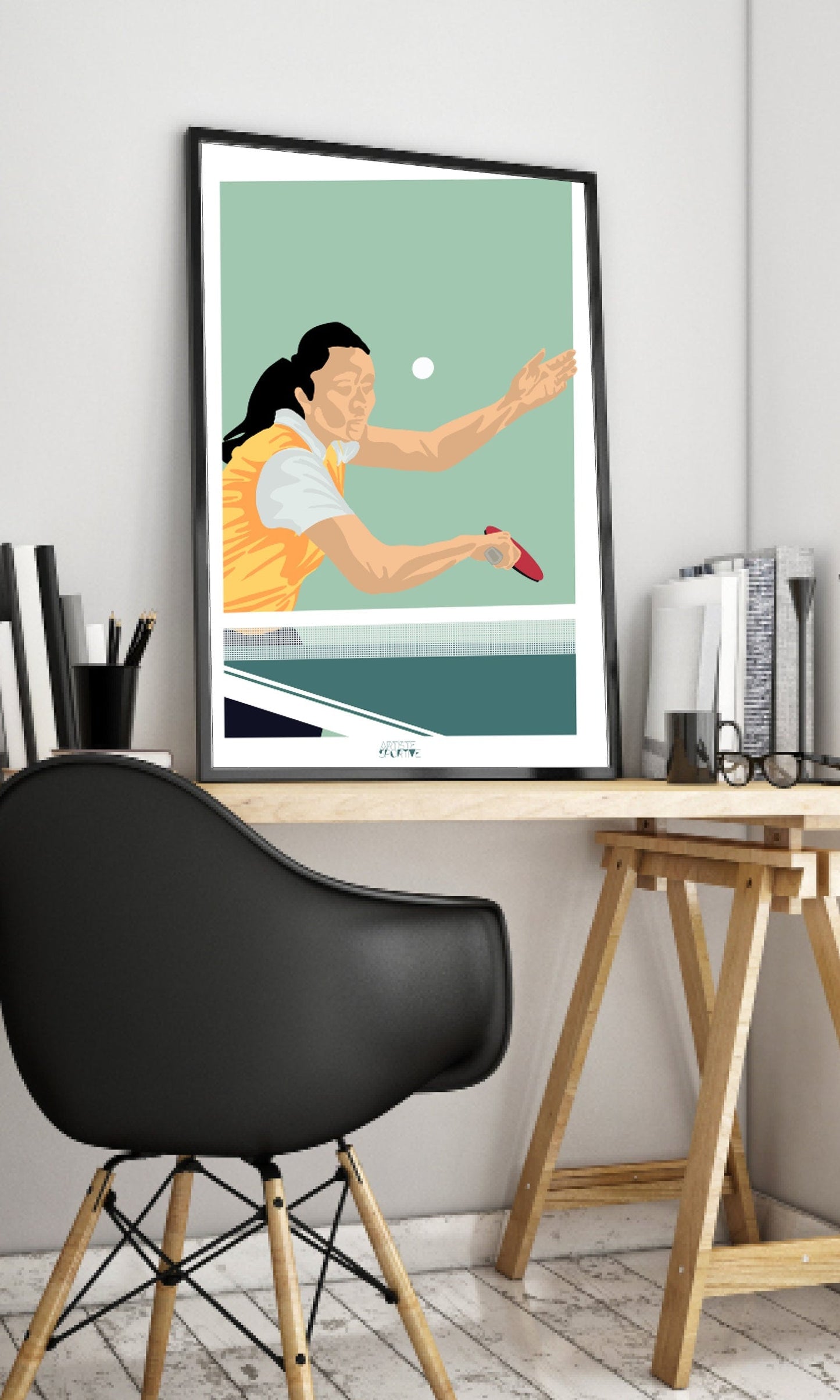 Affiche Ping Pong "La pongiste de tennis de table" - personnalisable