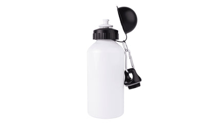 a white water bottle with a black handle