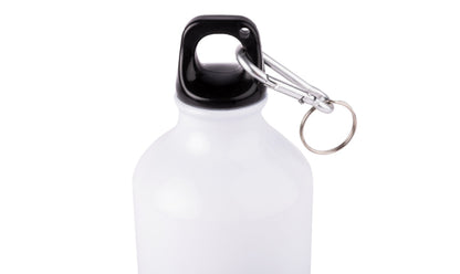 a white water bottle with a carabine keychain