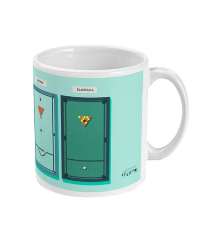 a coffee mug with a picture of a door