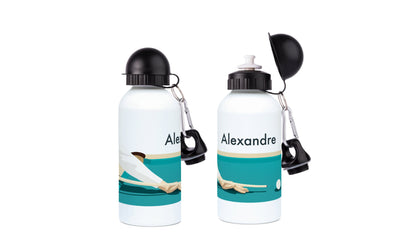 two white water bottles with a black cap