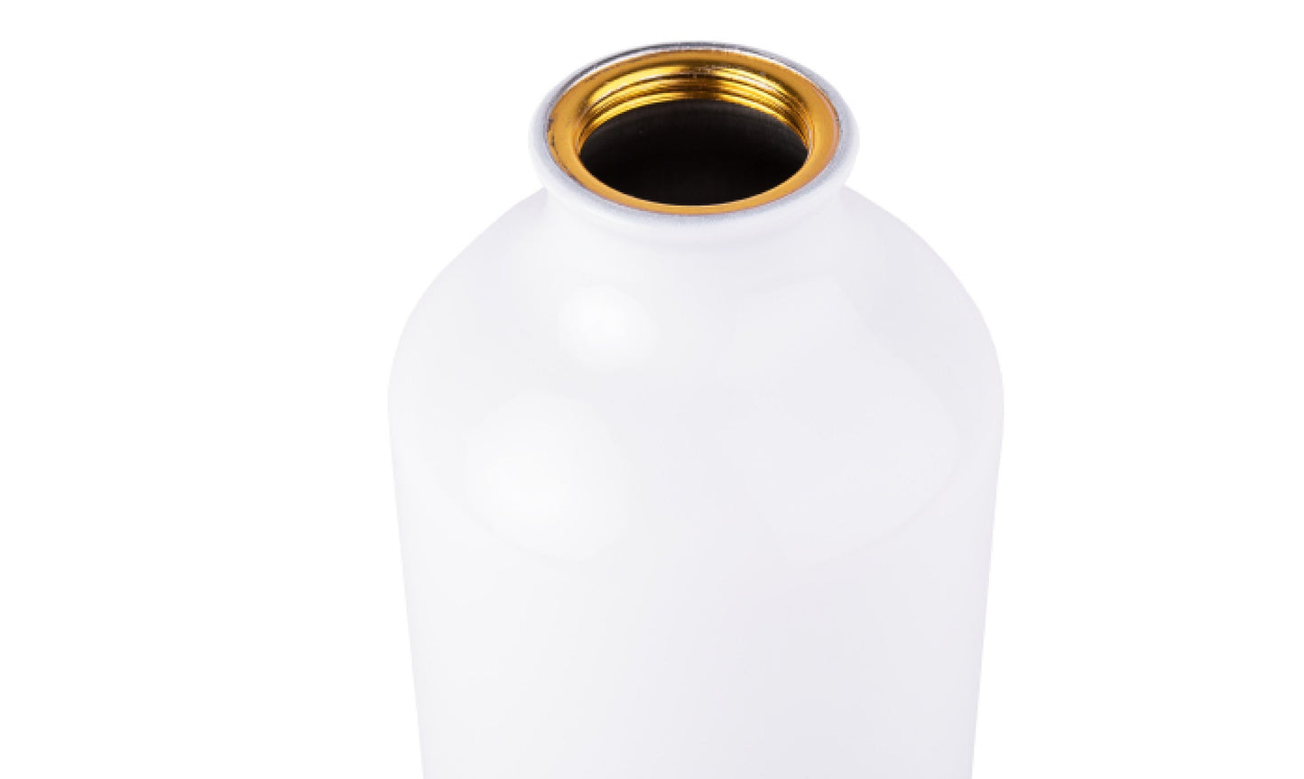 a white bottle with a gold top on a white background