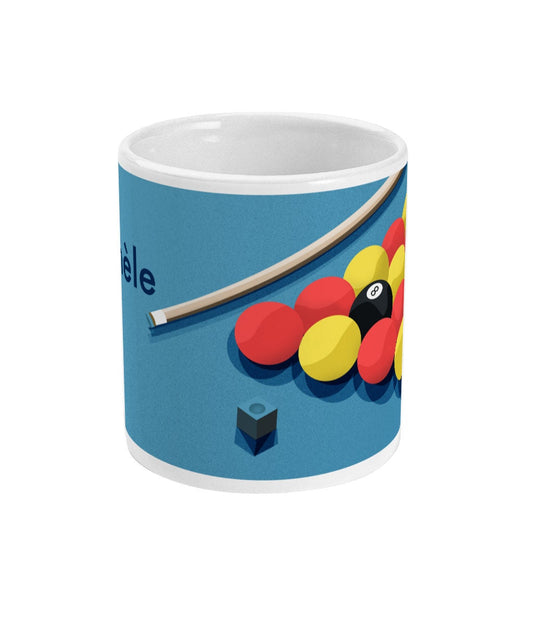 a coffee mug with a colorful design on it