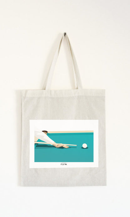 a bag hanging on a wall with a picture of a person hitting a tennis ball