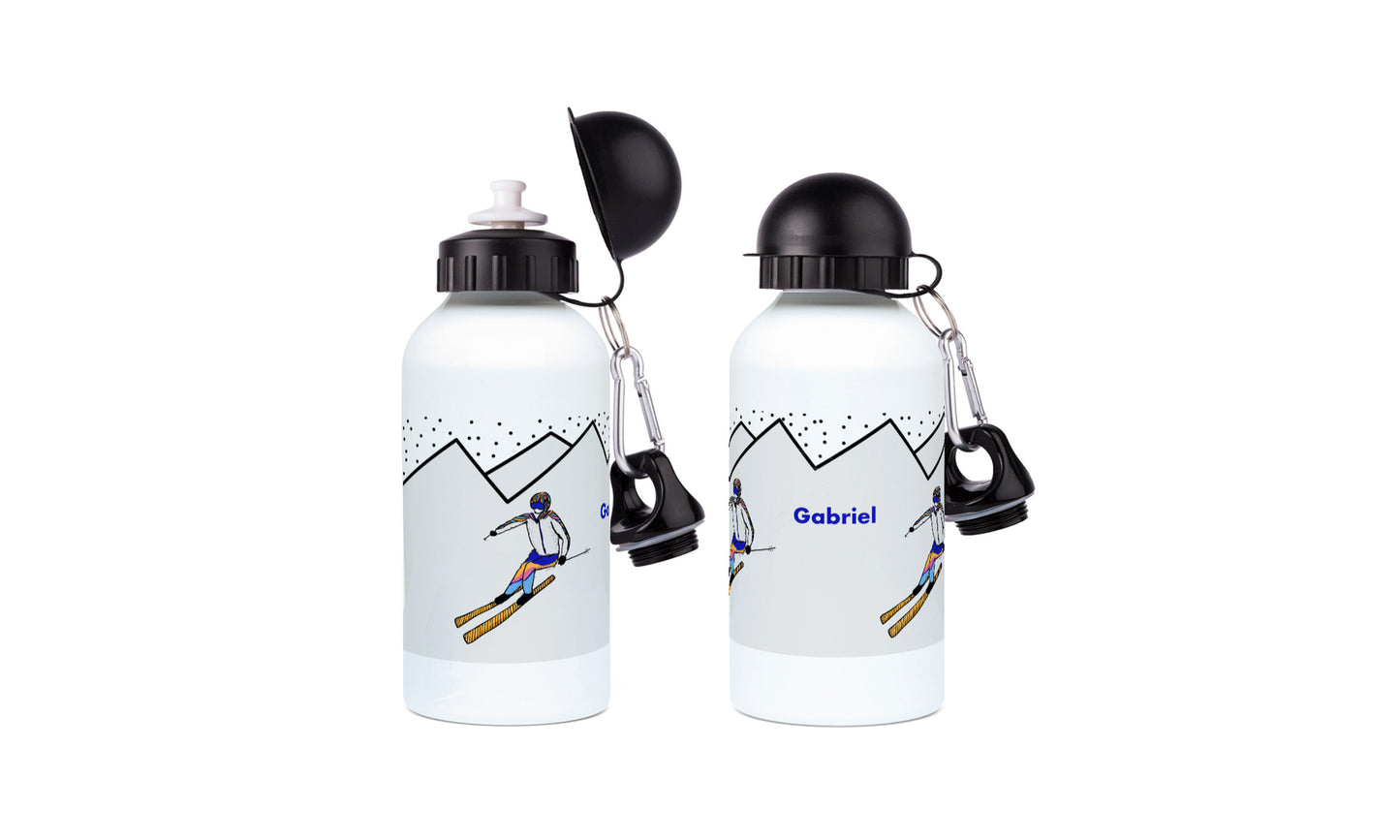 Gourde aluminium ski "skieur ou skieuse dans la montagne "- Personnalisable