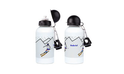 Gourde aluminium ski "skieur ou skieuse dans la montagne "- Personnalisable