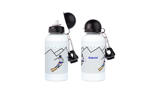 Gourde aluminium ski "skieur ou skieuse dans la montagne "- Personnalisable