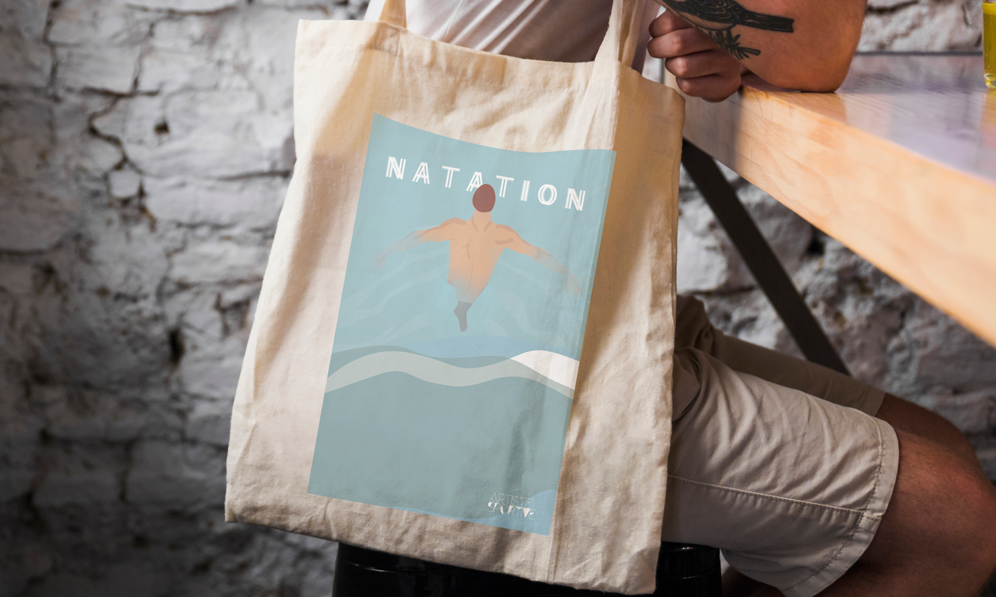 Tote bag ou sac natation vintage "le nageur"