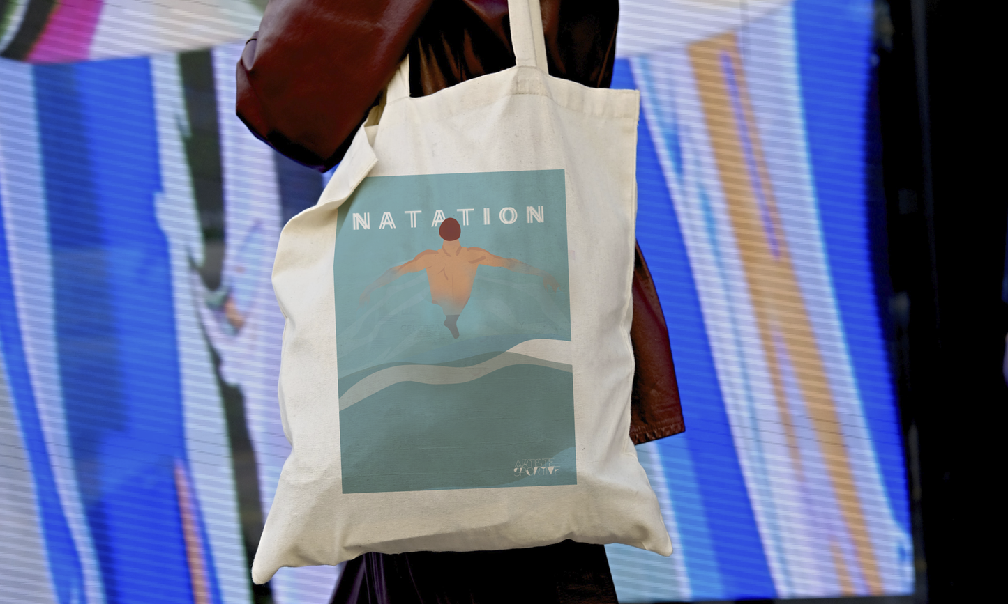 Tote bag ou sac natation vintage "le nageur"