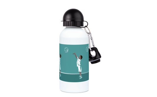 Türkisblaue Aluminium-Basketballflasche „Der Junge, der Basketball spielt“ – anpassbar
