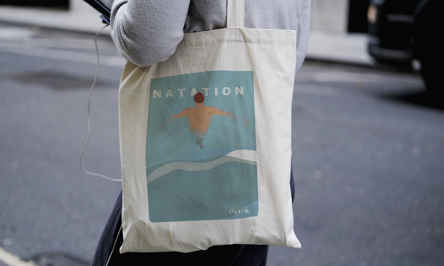 Tote bag ou sac natation vintage "le nageur"