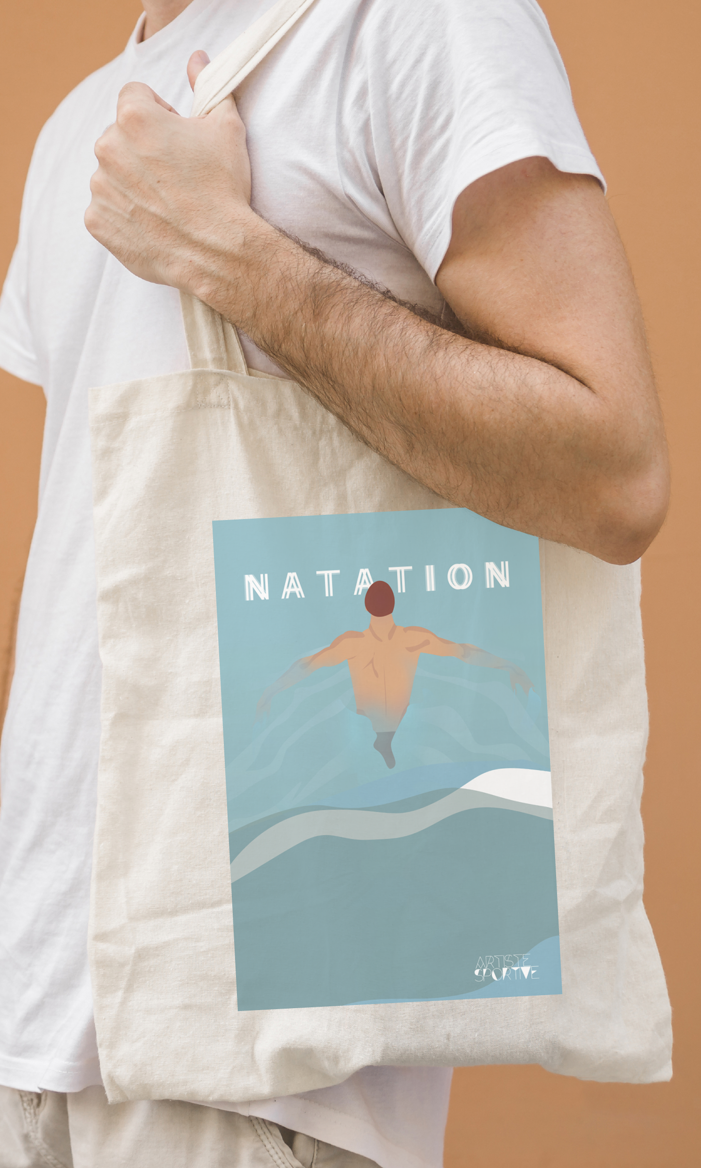 Tote bag ou sac natation vintage "le nageur"