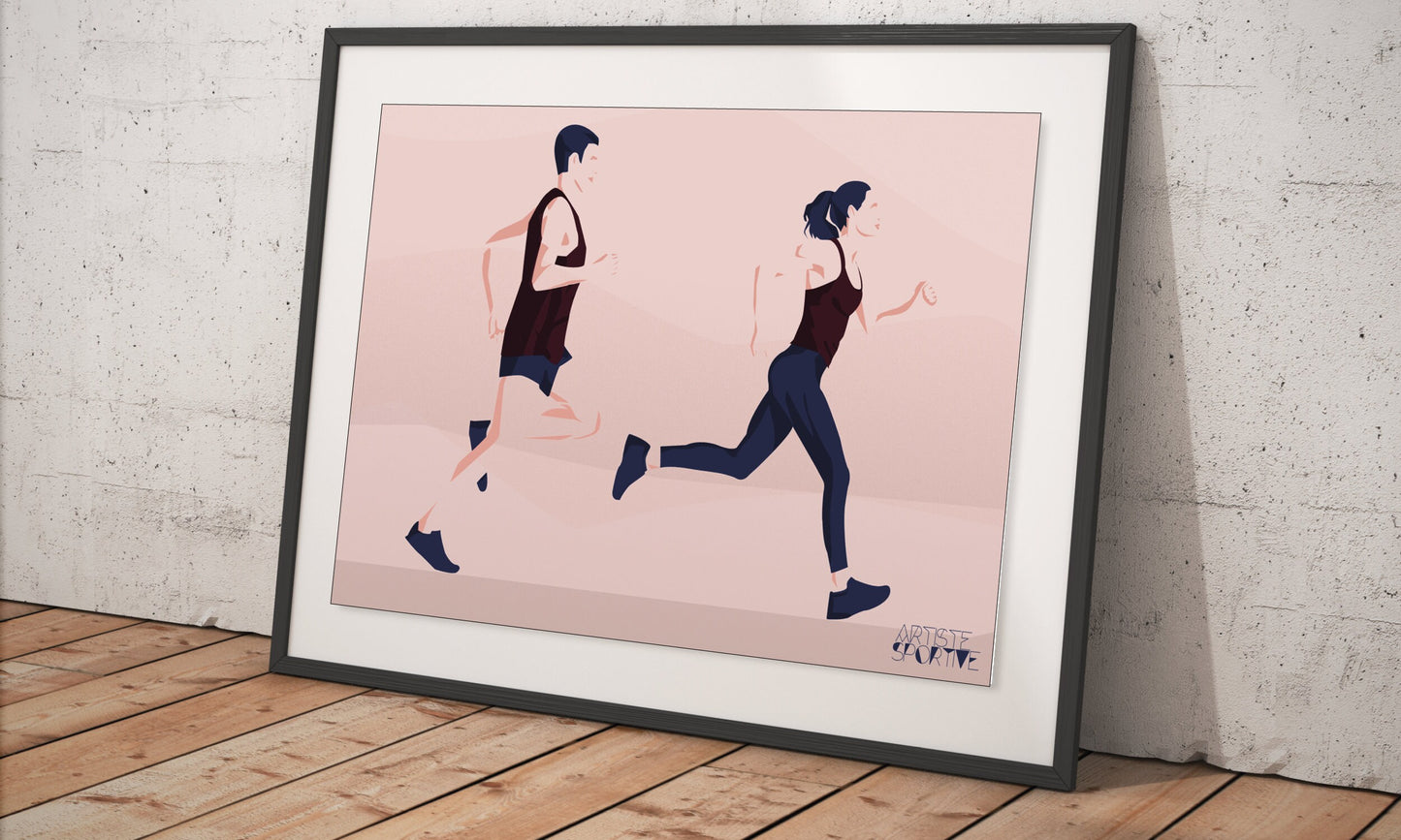 Poster “A man and a woman running”
