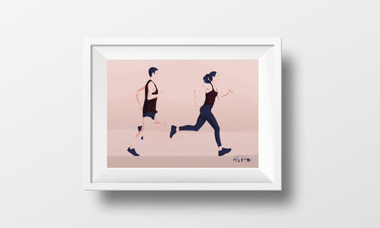 Poster “A man and a woman running”