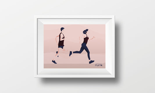 Plakat „Ein Mann und eine Frau laufen“