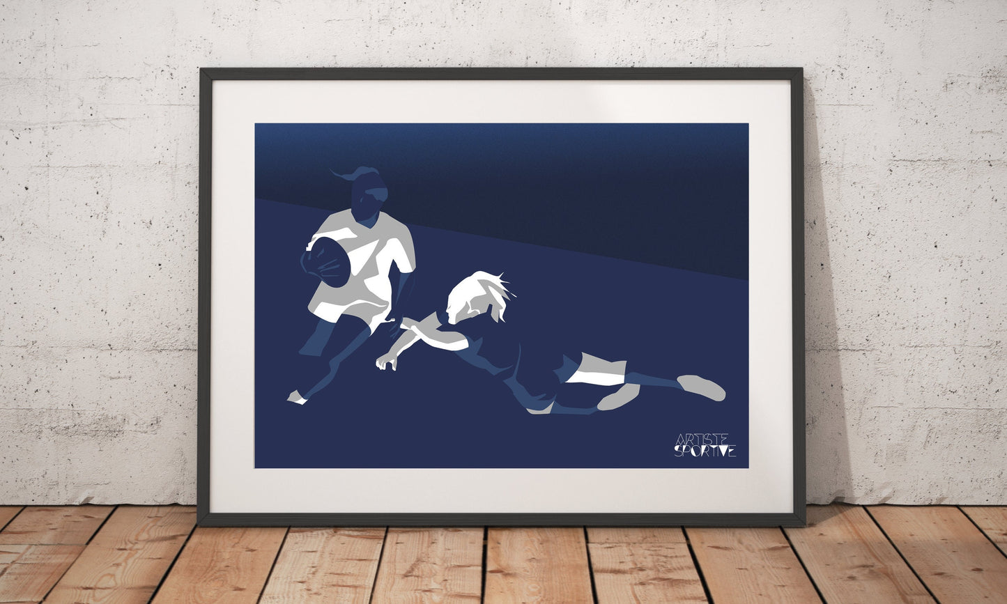 Poster „Frauen-Rugby in Blau“