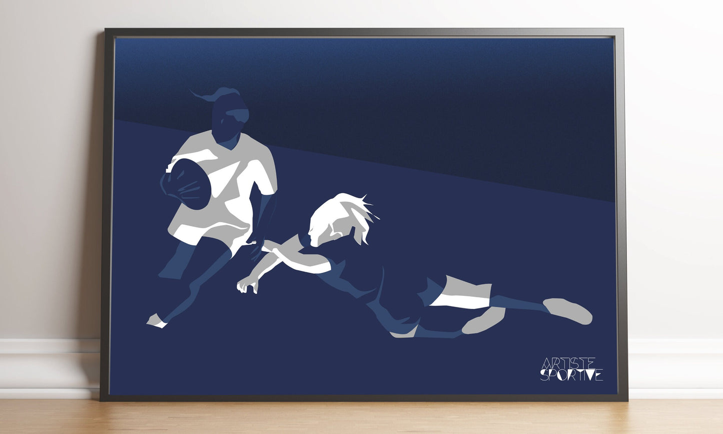 Poster „Frauen-Rugby in Blau“