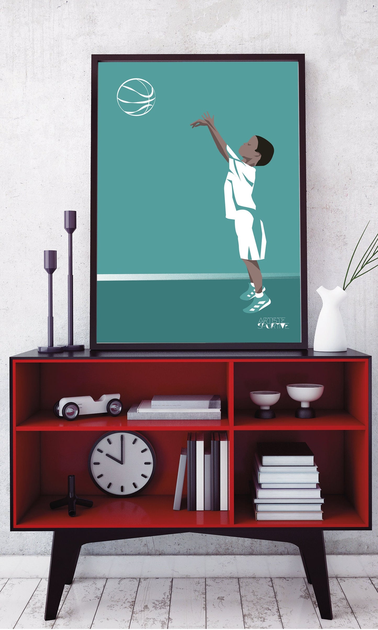 Basketballplakat „Der Junge, der Basketball spielt“