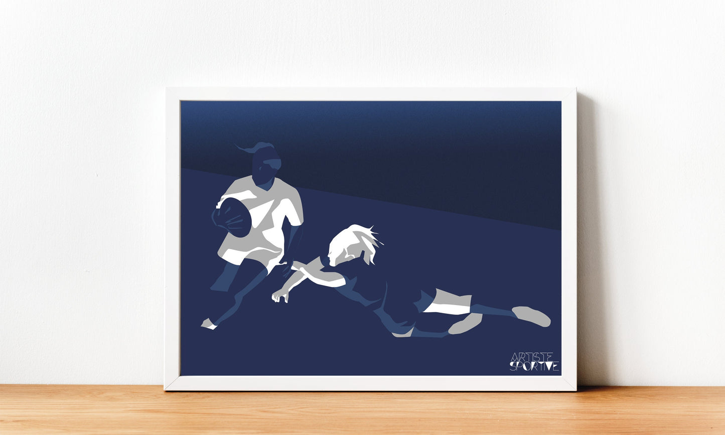 Poster „Frauen-Rugby in Blau“