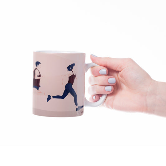 Running cup or mug "A man and a woman running" - Customizable