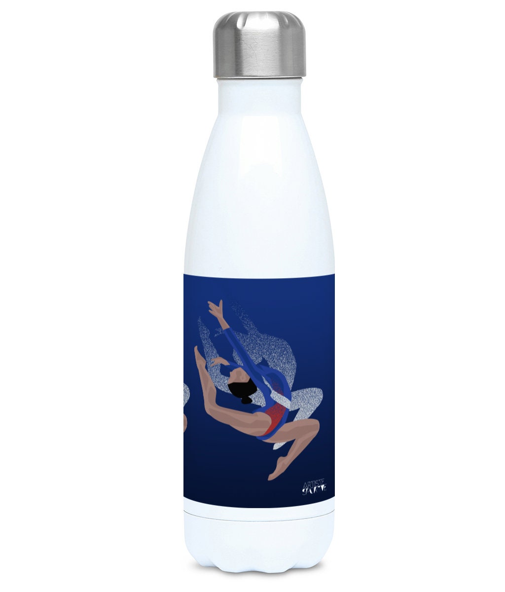 Blaue Gymnastik-Isolierflasche „Tatiana die Turnerin“ – anpassbar