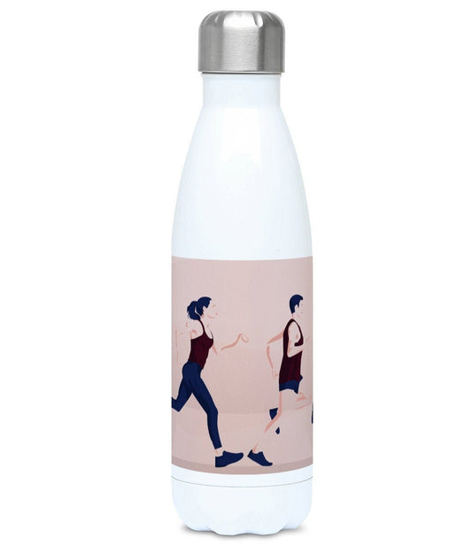 Isolierte Flasche Leichtathletikrennen „Ein Mann und eine Frau laufen“ – anpassbar
