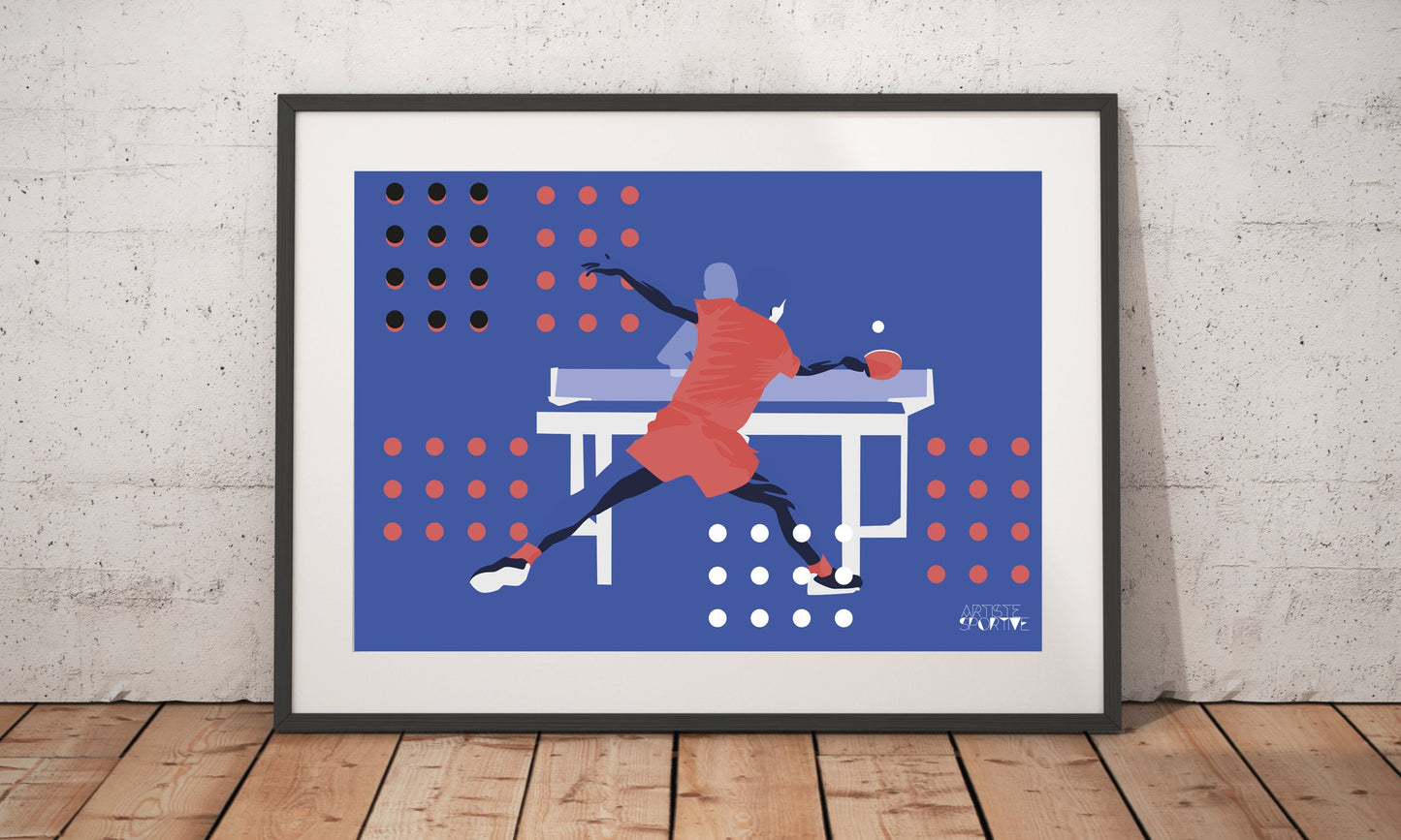 Ping-Pong-Poster „Tischtennis in Lila-Blau“