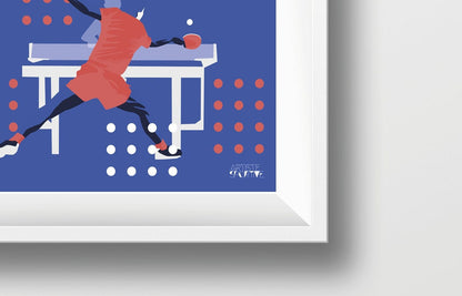 Ping-Pong-Poster „Tischtennis in Lila-Blau“