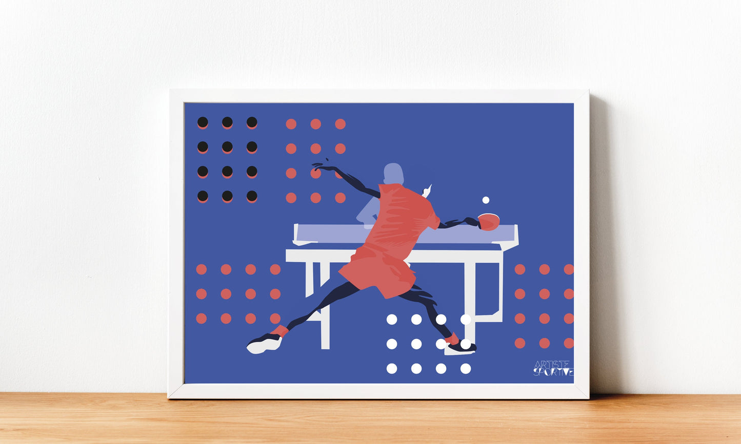 Affiche Ping Pong "Tennis de table en bleu violet"