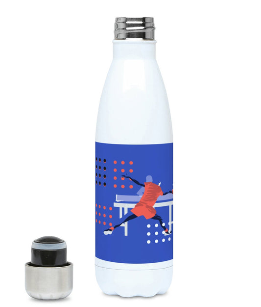 Ping-Pong-Isolierflasche „Tischtennis in Lila-Blau“ – personalisierbar