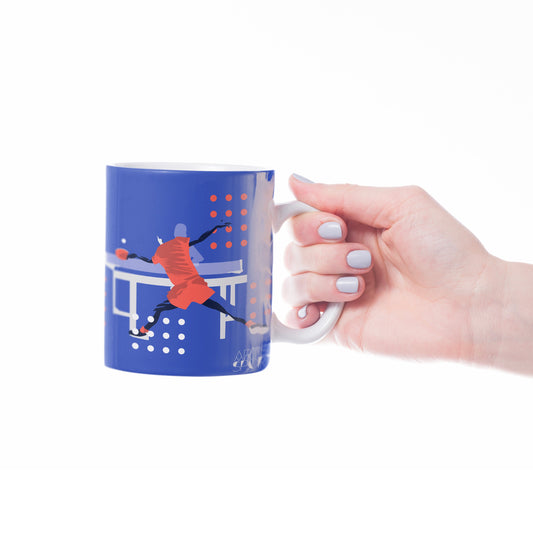 Pingpong-Tasse oder Tasse „Tischtennis in Lila-Blau“ – personalisierbar