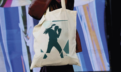 Tote bag ou sac boxing bleue "Sur le ring de la boxeuse géométrique "