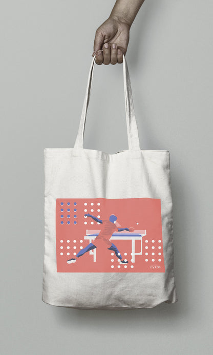 Tote bag ou sac Tennis de table  "Ping pong en orange"