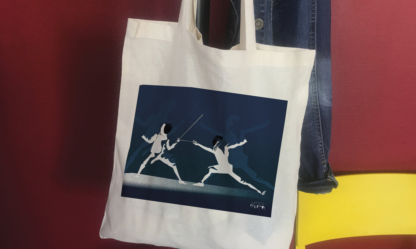 Tote bag ou sac "l'escrime en bleu"