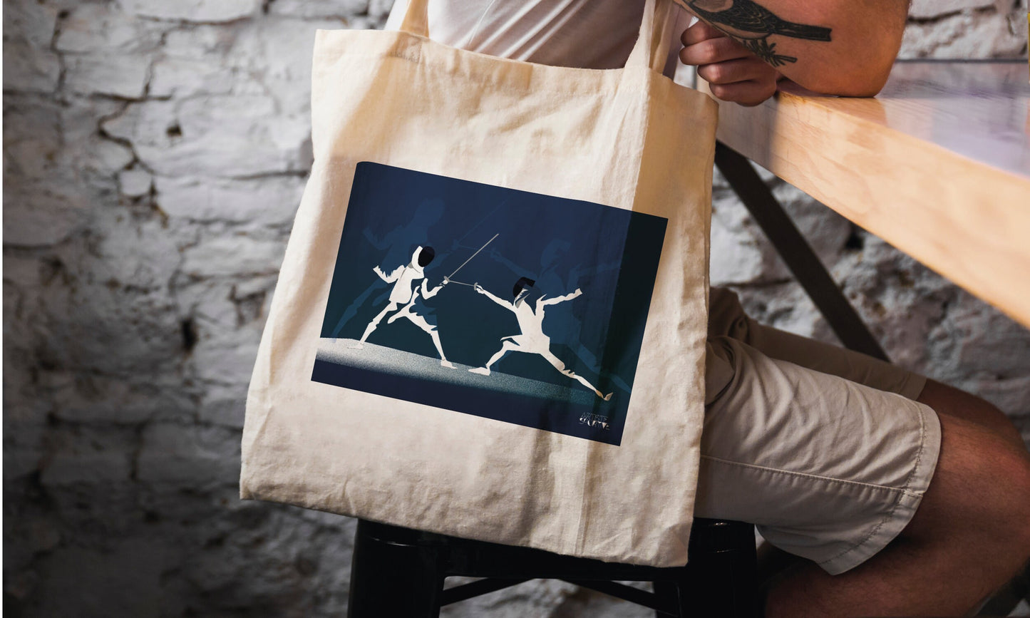 Tote bag ou sac "l'escrime en bleu"