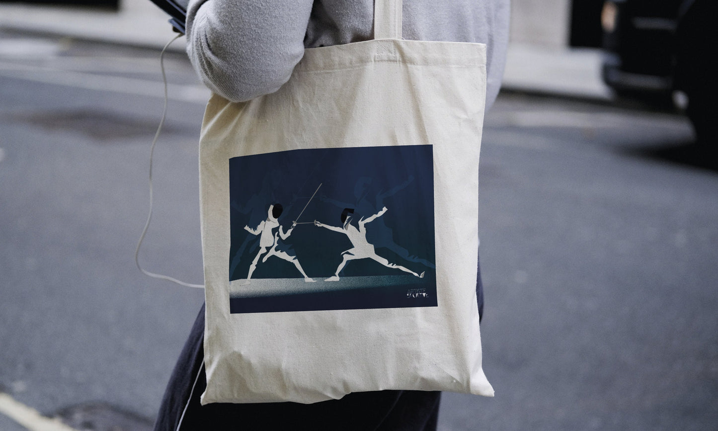 Tote bag ou sac "l'escrime en bleu"