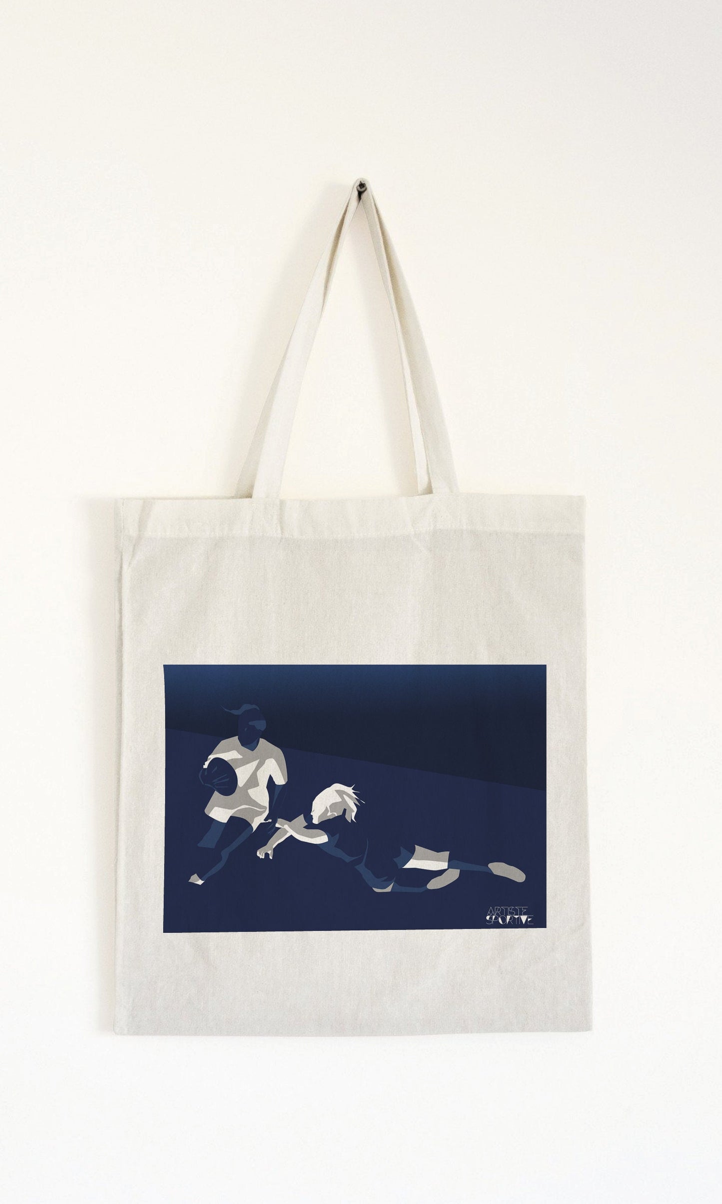 Tote bag ou sac "rugby féminin en bleu"