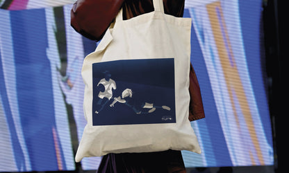 Tote bag ou sac "rugby féminin en bleu"