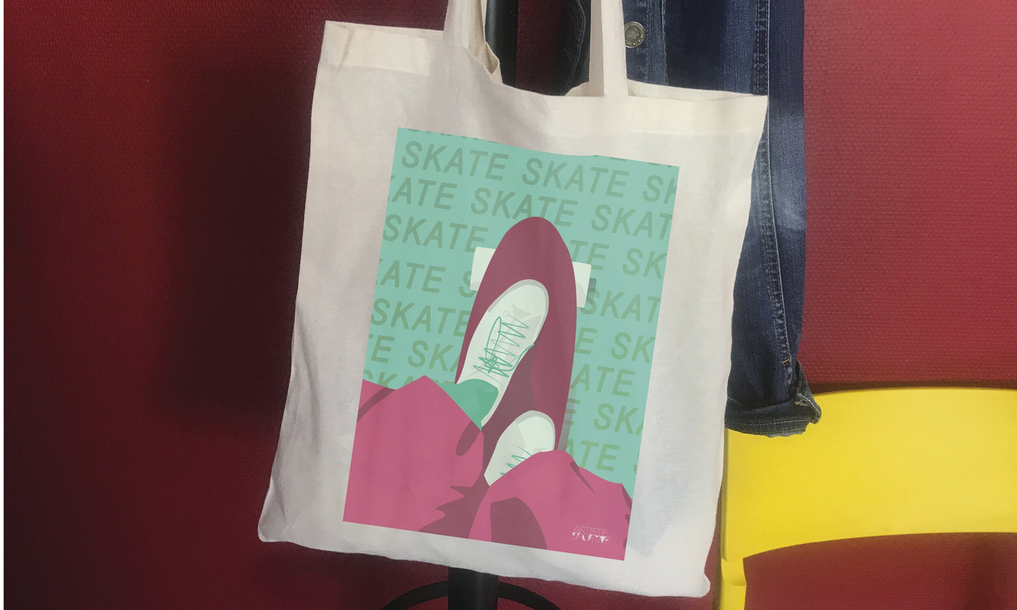 Tote bag ou sac "Skate en bordeaux"