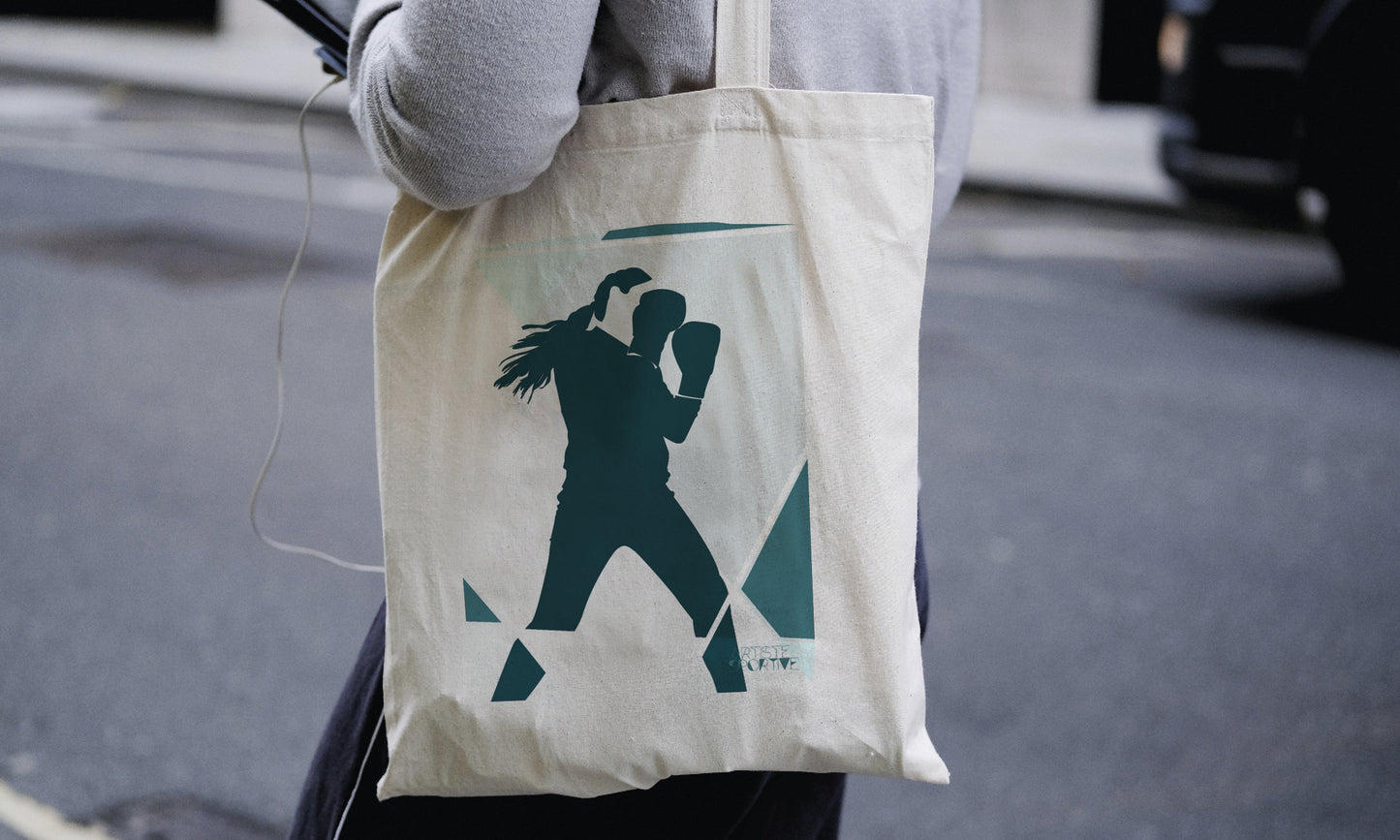 Tote bag ou sac boxing bleue "Sur le ring de la boxeuse géométrique "