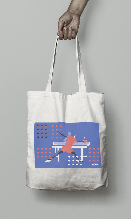 Tote bag ou sac Tennis de table  "Ping pong en violet"