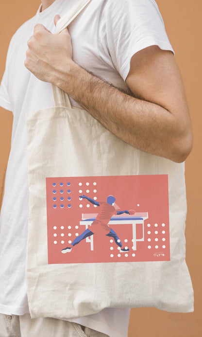 Tote bag ou sac Tennis de table  "Ping pong en orange"