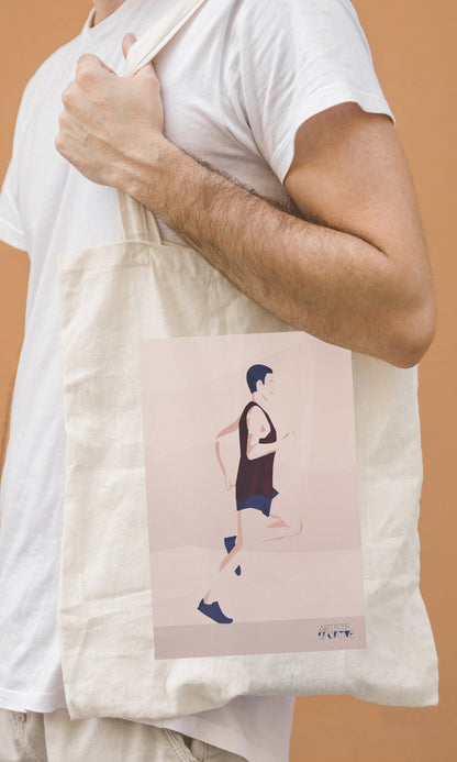 Tote bag ou sac de course "Un homme qui court" athlétisme