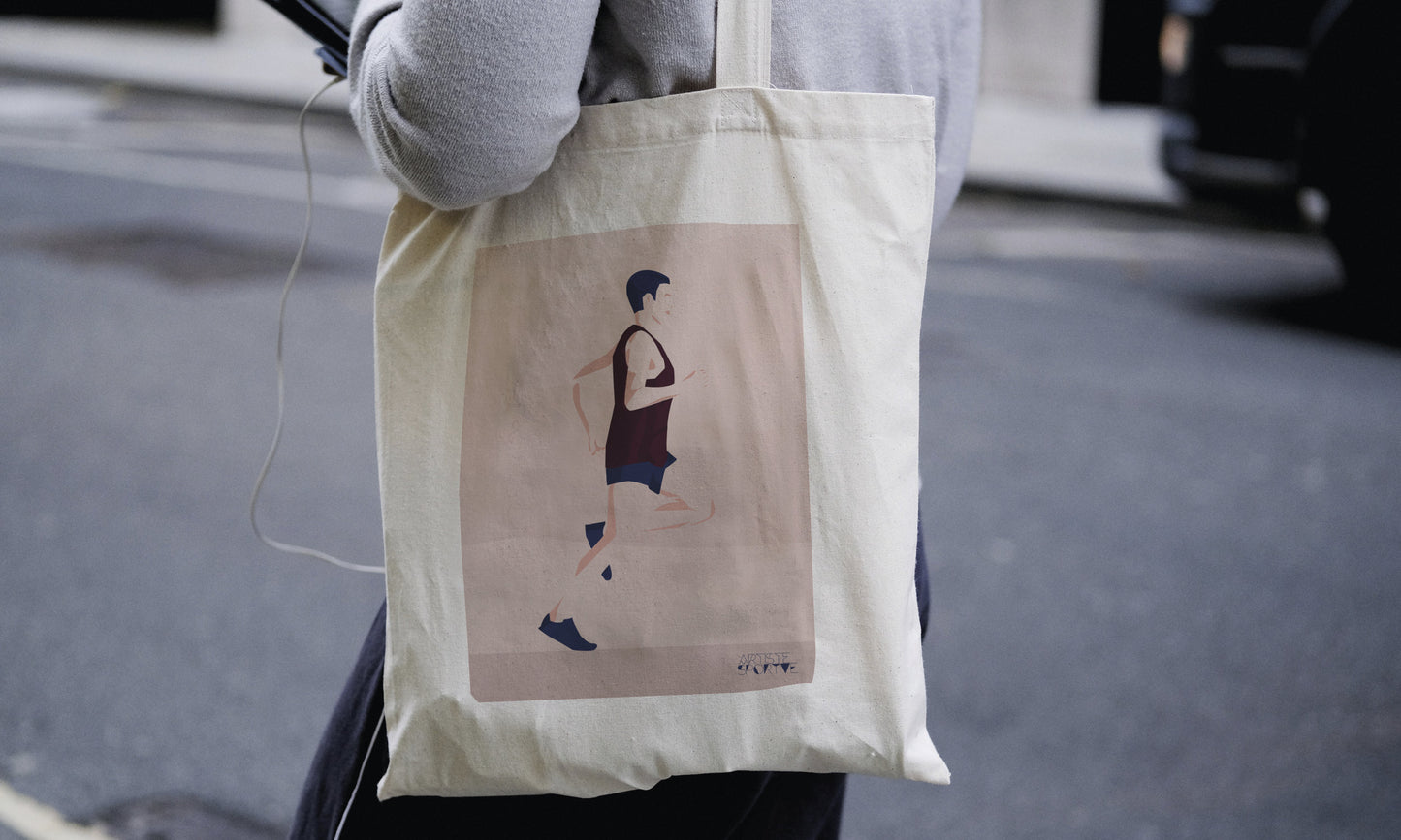 Tote bag ou sac de course "Un homme qui court" athlétisme