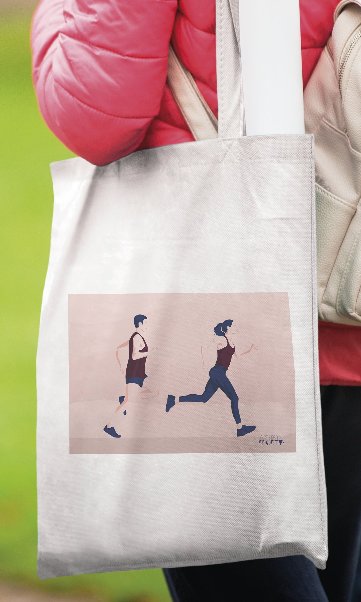Tote bag ou sac de course "Un homme et une femme qui courent" athlétisme