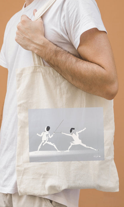 Tote bag ou sac "l'escrime en blanc"