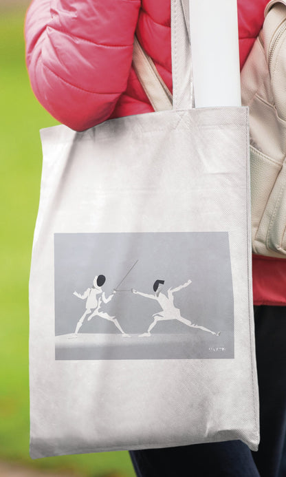 Tote bag ou sac "l'escrime en blanc"