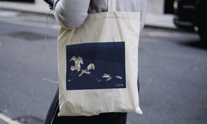 Tote bag ou sac "rugby féminin en bleu"