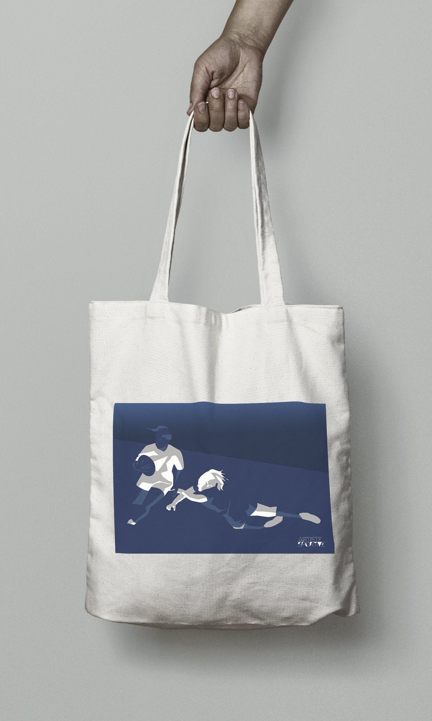 Tote bag ou sac "rugby féminin en bleu"